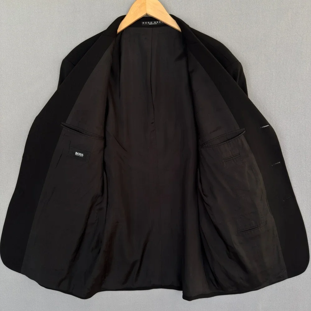 Hugo Boss Einstein Blazer 44L Black Wool Suit Jacket Made in‎ USA Classic 3Btn